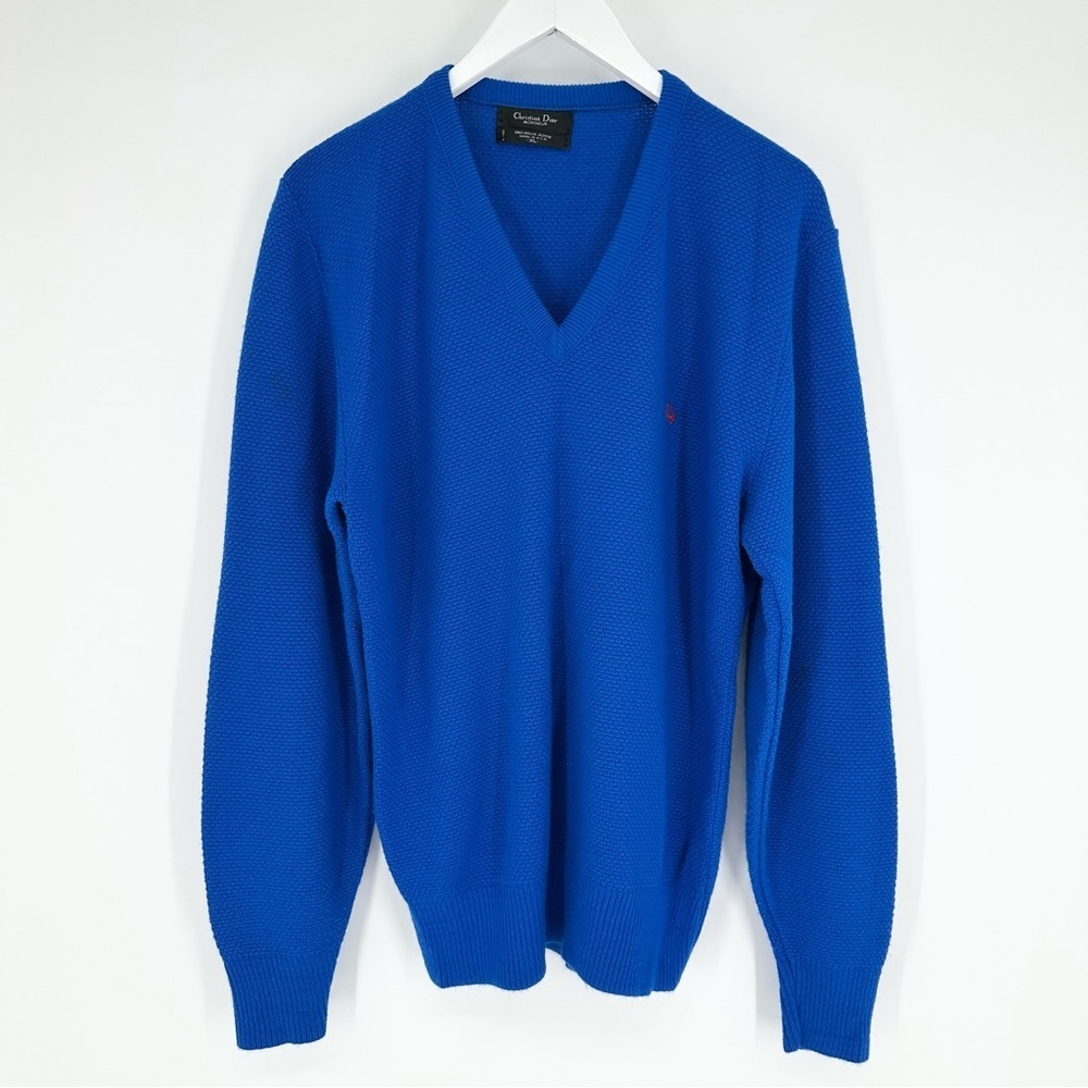 Christian Dior Vintage V Neck Sweater Blue